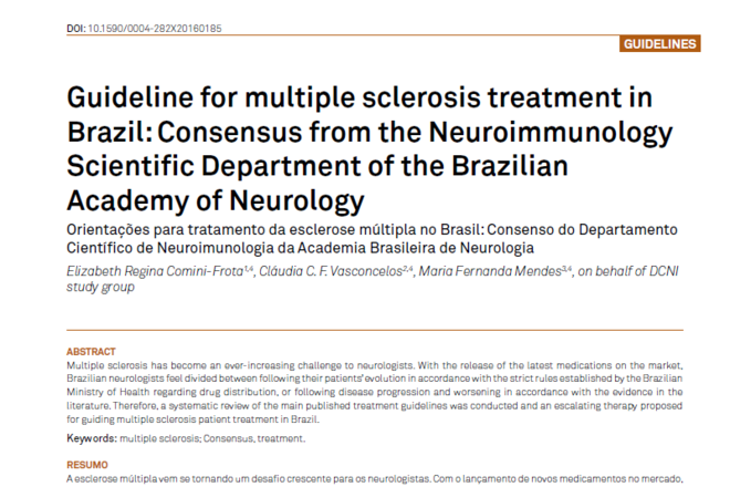 Orientações para tratamento da esclerose múltipla no Brasil: Consenso do DCNI da Academia Brasileira de Neurologia (2016)